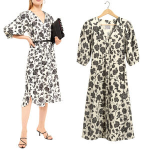 NEW Zimmermann S The Lovestruck $795 Floral 100% LINEN Midi Dress Puff Sleeve 4